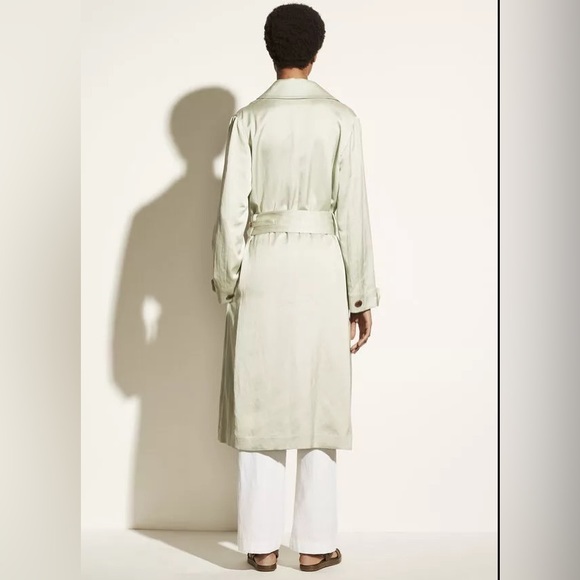 NWT $695 Vince Womens Coat S Small Celery Green Linen Blend Belted Coat - Picture 4 of 10